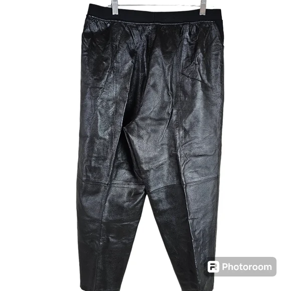 Vintage 80s Retro Black Leather High Waist Pants in XL - Picture 1 of 7